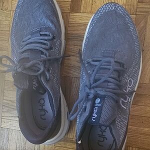 Ryka Gray Knit Lace-Up Sneakers Womens